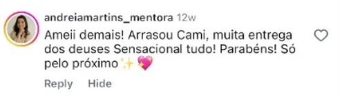 Comentário real de participante, print 2